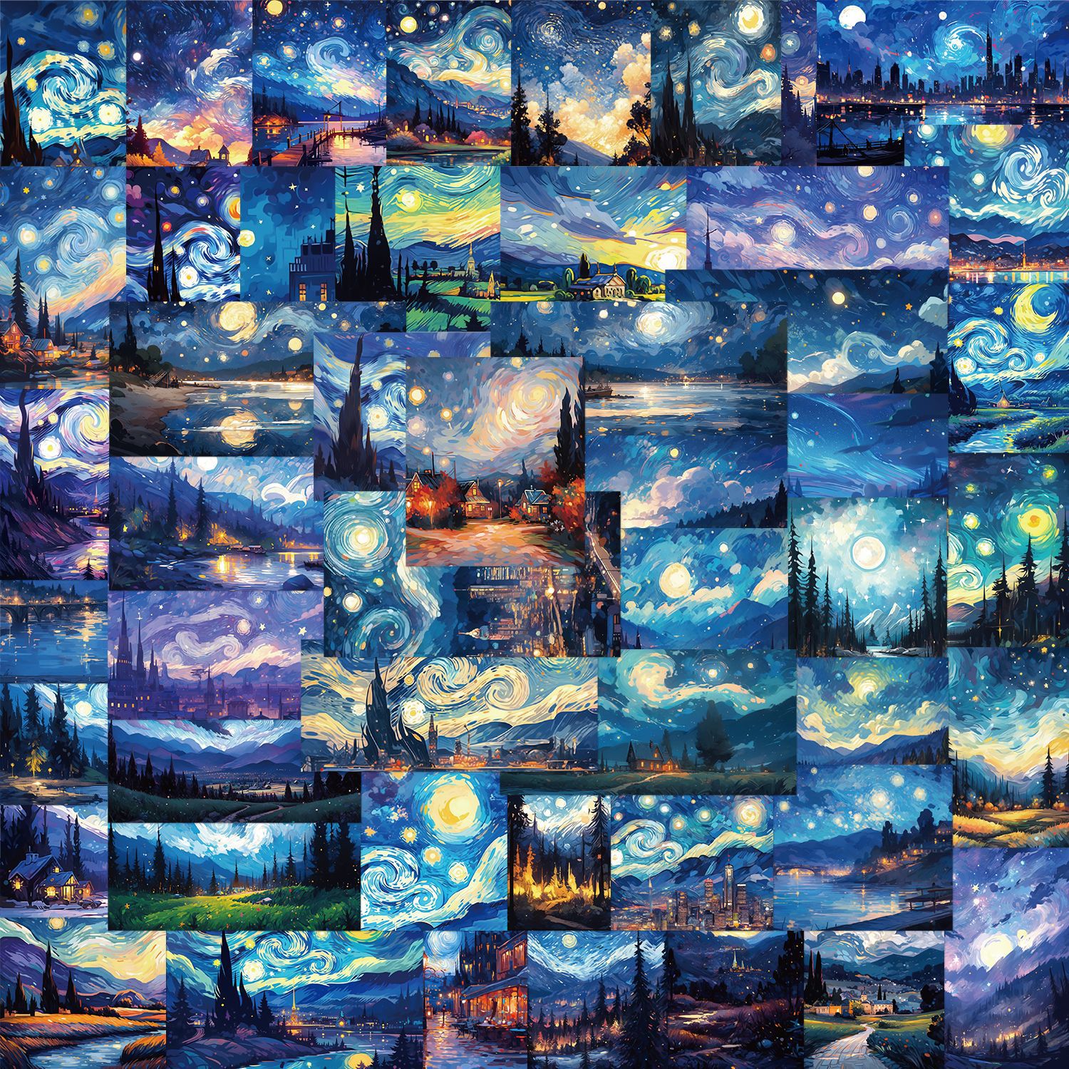 50张卡通梵高油画涂鸦贴纸吉他笔记本行李箱diy防水贴画跨境批发