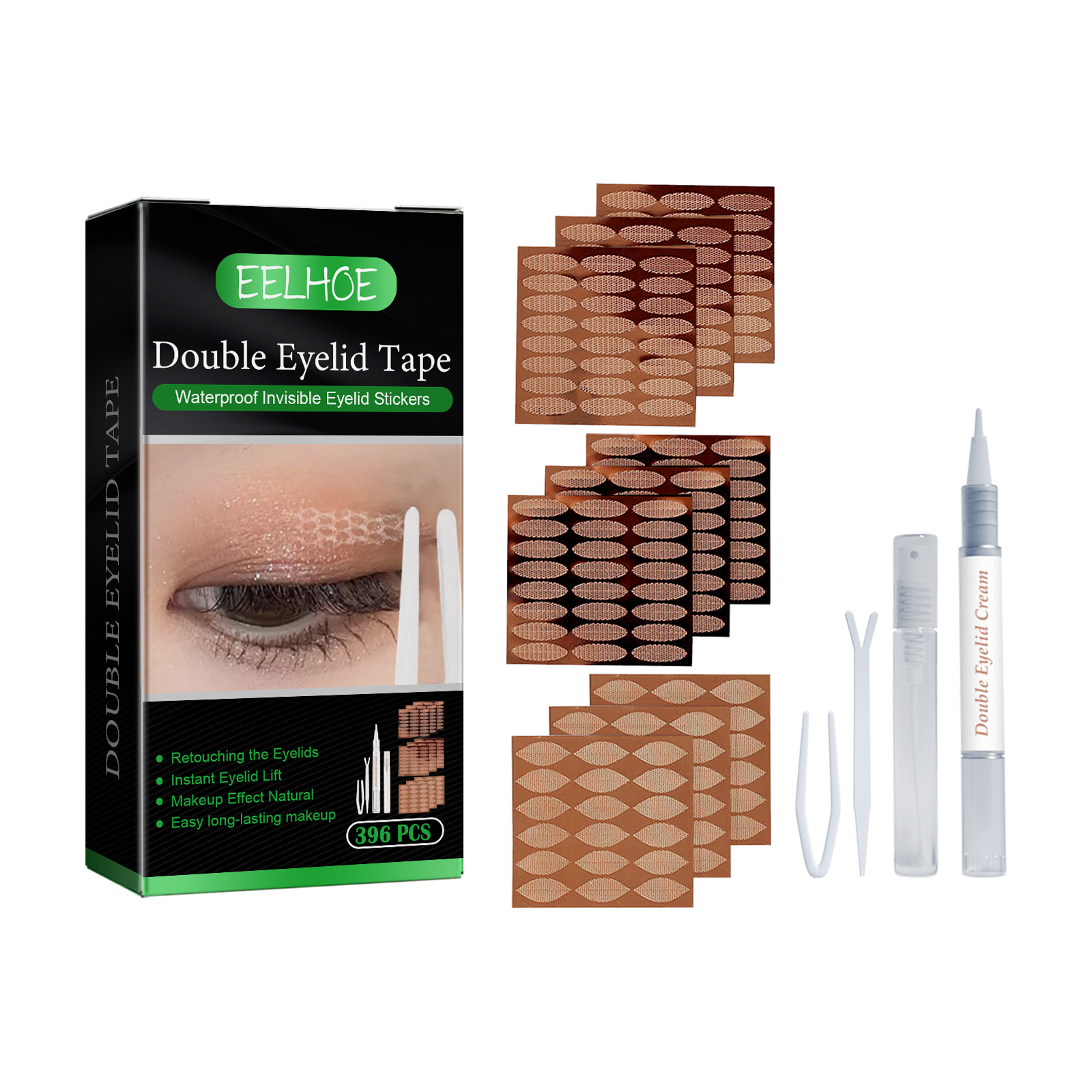 Eelhoe Double Eyelid Stickers Set Natural Long Lasting Invisible and Breathable Seamless Glue-Free Shaping Big Eye Eye Beauty Tape