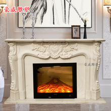 大理石法式壁炉石雕欧式汉白玉浮雕取暖装饰电视柜摆件石材壁炉柜
