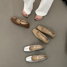 银色单鞋女中跟2023年新款韩版法式气质仙女上班通勤粗跟玛丽珍鞋
