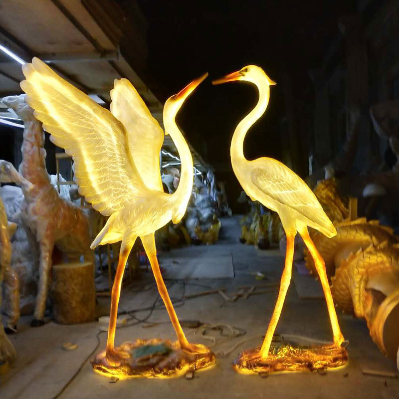 厂家生产装饰庭院景观灯光小品别墅花园林仙鹤白鹭发光动物造型灯