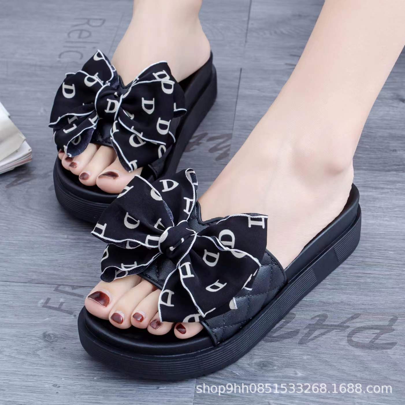 Platform Bow Sandals Women's Outer Wear Online Influencer Fashion Non-Slip Factory Direct Sales Wholesale TikTok Xiaohongshu Delivery