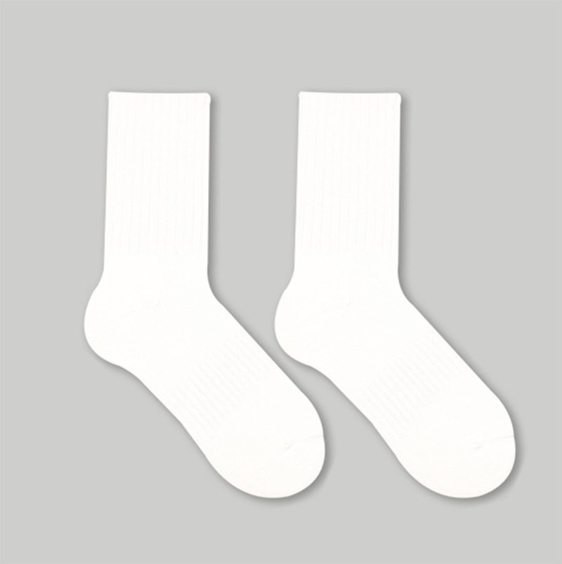 Solid Color Towel Bottom Extra Thick Socks Autumn and Winter Simplicity Long Socks Black and White Casual Sport Mid-Calf Length Sock Men and Women Factory Wholesale