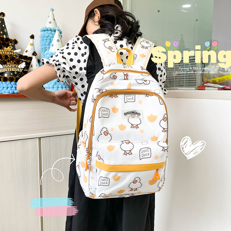 INS Cute Schoolbag Female 2023 New Cartoon Young Girl Contrast Color Backpack Junior High School Student Schoolbag Lightweight Backpack