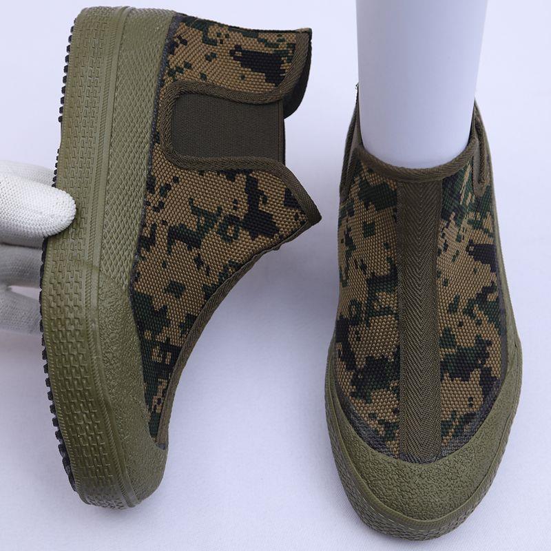 新森工波纹平底一脚穿帆布鞋劳保防臭建筑工人解放鞋男女高腰工地