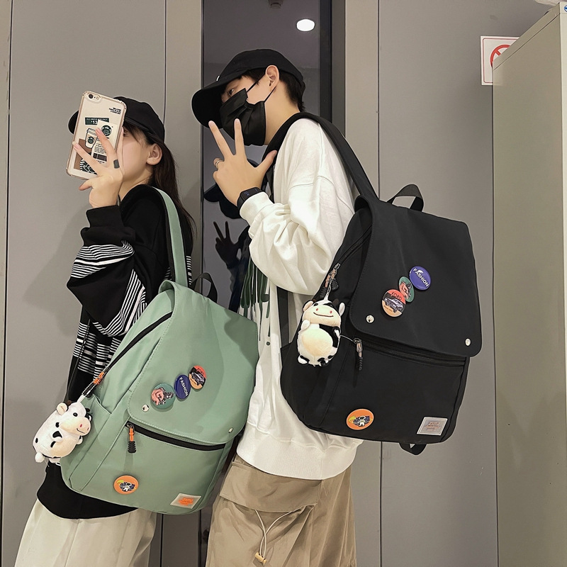 Cross-Border 2023 New Fashion School Bag Simple Backpack Flap Backpack Casual Solid Color Lover's Bag Wholesale