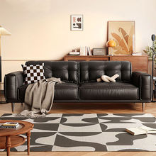 现代简约意式轻奢复古小户型客厅高脚乳胶直排豆腐块全皮黑色沙发