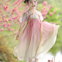 汉服女童夏季超仙连衣裙新款儿童短袖中国古风古装女孩裙子唐装