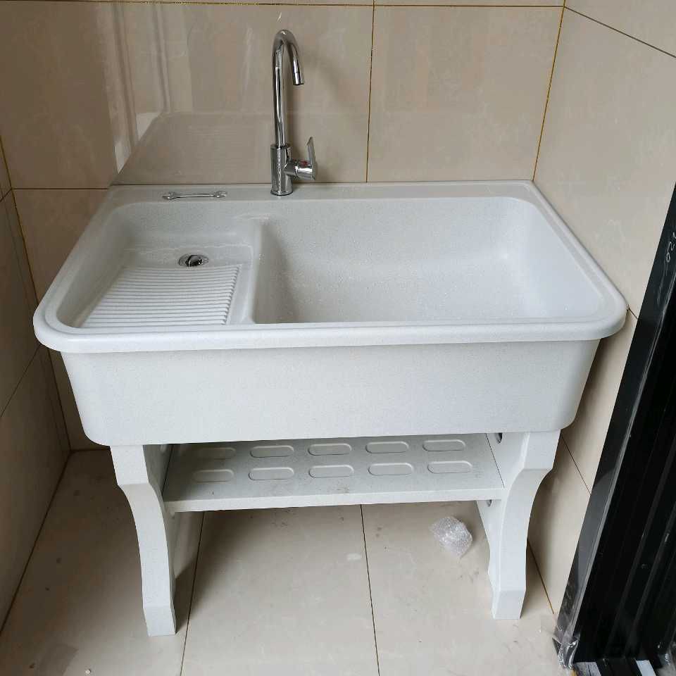 洗衣池带搓衣板室外阳台家用石英石水槽大理石庭院一体洗手盆