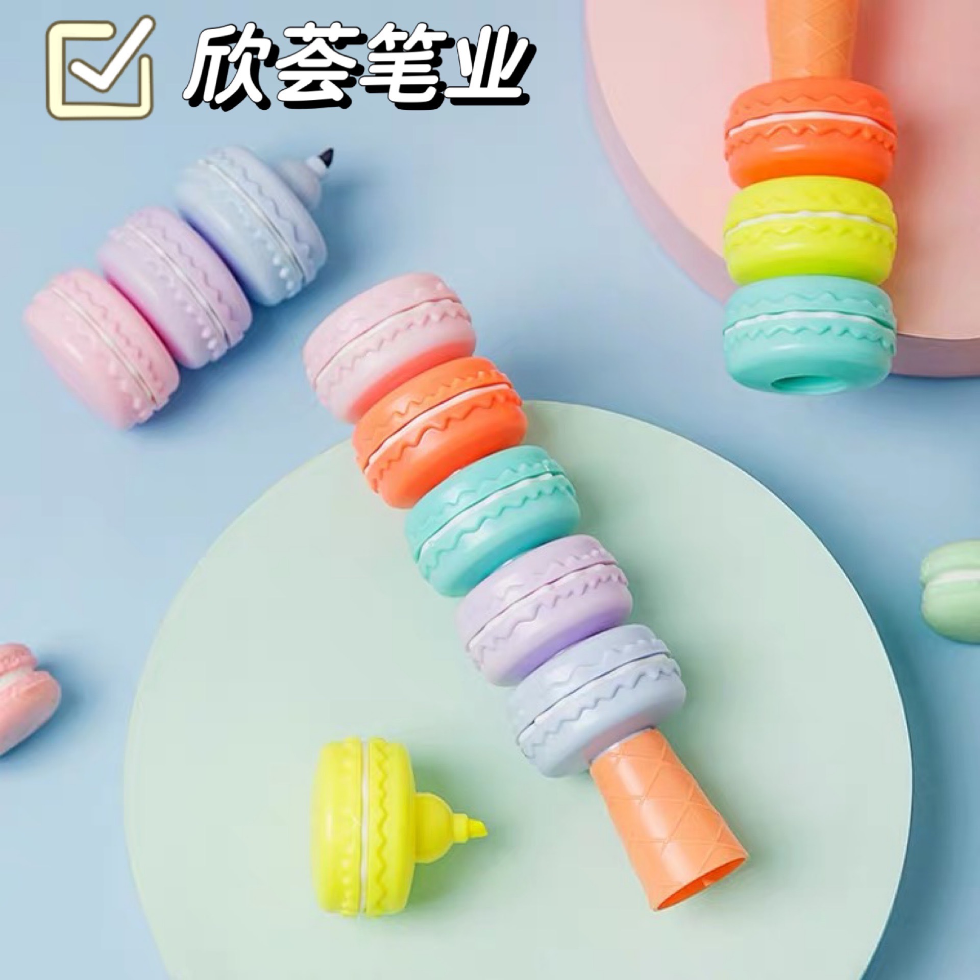 荧光笔学生用六色马卡龙造型笔彩色淡色系标记笔可爱少女