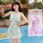 新款儿童泳衣女大童连体少女可爱裙式泳装韩版时尚印花平角游泳衣