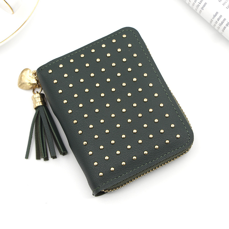 New Beautiful Girl Bag Student Rivet Mini and Simple Small and Durable Short Coin Wallet Card Holder