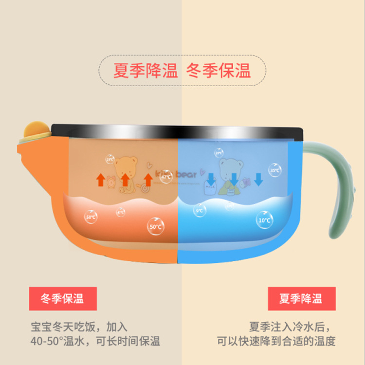 Tingli Children's Bowl Drop-Proof and Hot-Proof Babies' Tableware Set Baby Eating Solid Food Bowl Water Injection Thermal Insulation Bowl Stainless Steel