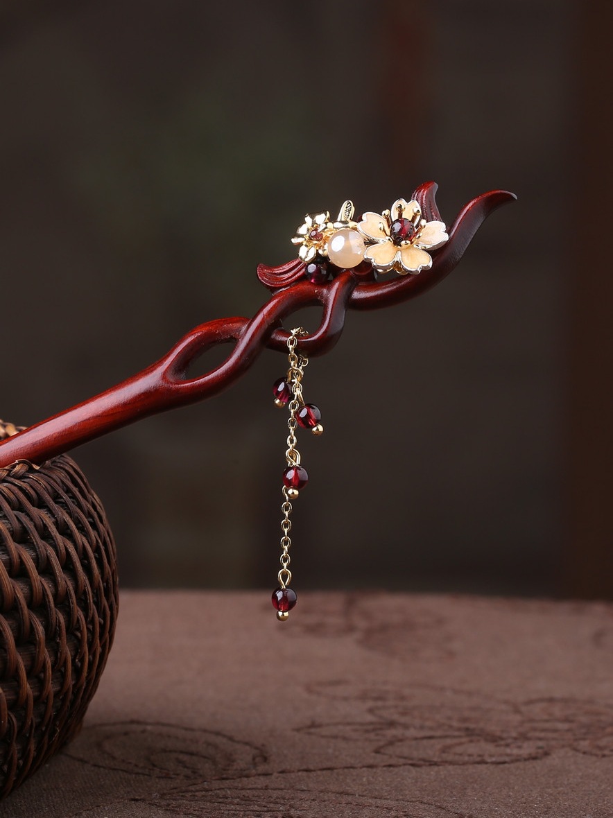 玉兰木质发簪木簪国风法式檀木情人节发簪汉服现代简约头饰发饰