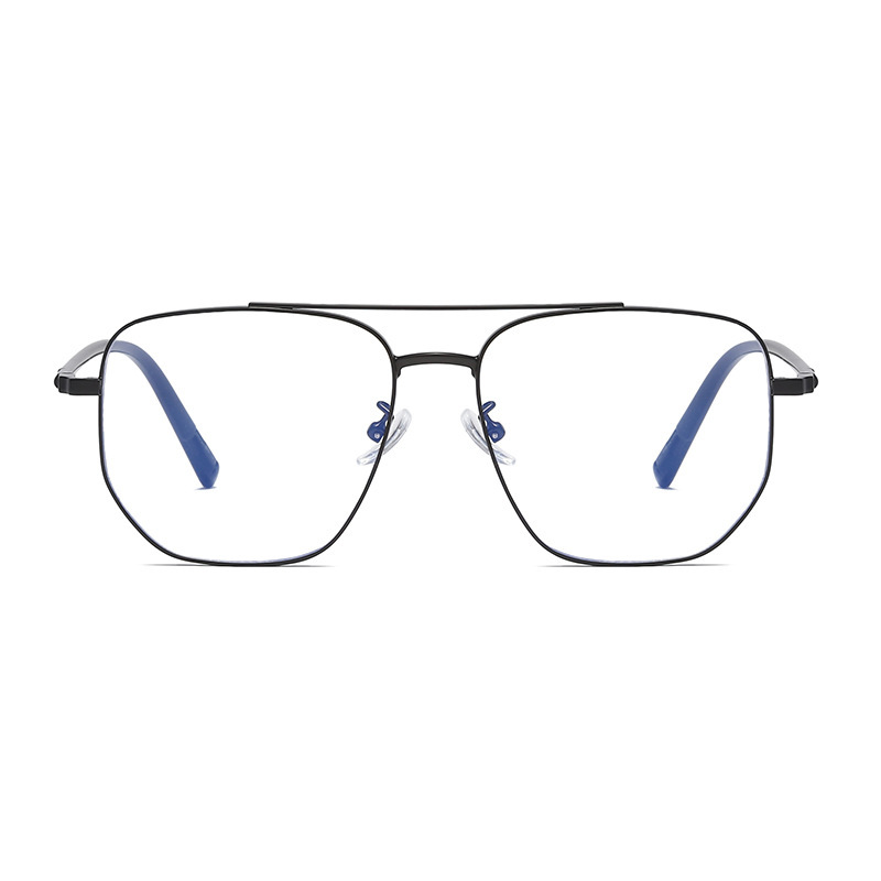 Retro Metal Large Square Frame Double Beam Pilot Glasses Frame Men's Anti-Blue Light Glasses Plain Glasses Myopia Glasses Rim Glasses Frame