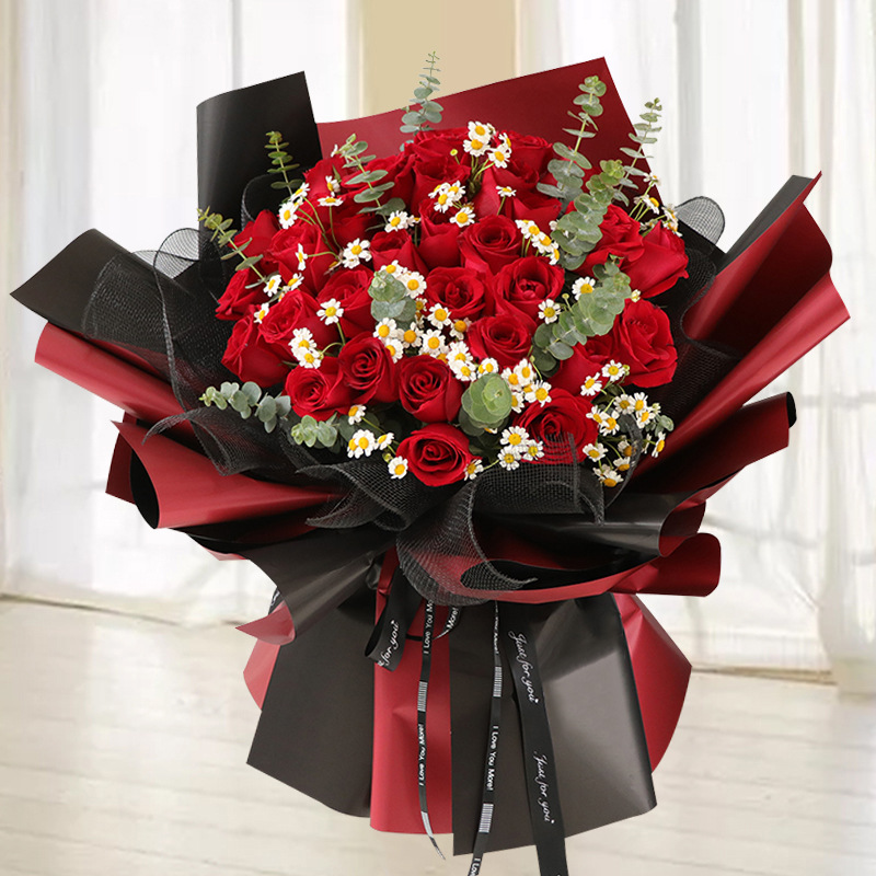 青岛红玫瑰花束香槟礼盒鲜花速递郑州济南上海石家庄同城生日送店