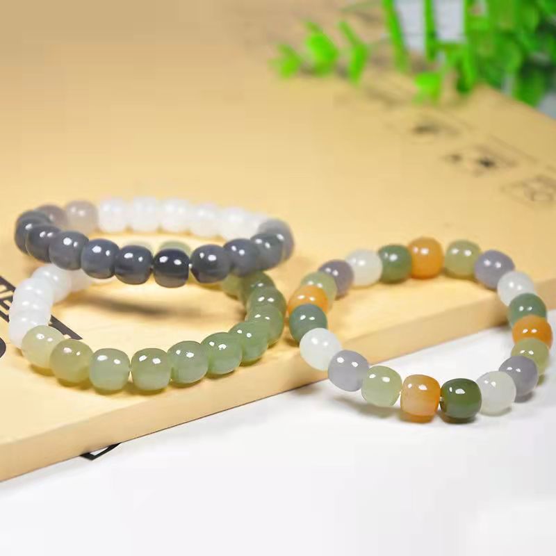 fa和田玉手链天然多宝老型珠桶珠多宝手串情侣款玉石饰品手饰批发