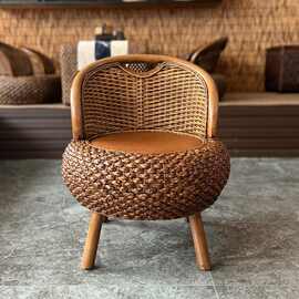 天然手工编织藤椅小椅子阳台休闲座椅家用靠背腾编实木坐凳喝茶椅