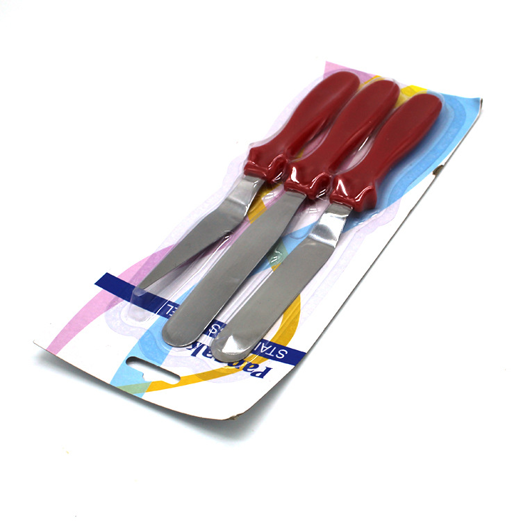 Colorful Stainless Steel Cream Small Scraper Cake Straight Curved Scraper Three-Piece Set Decorating Baking Tool