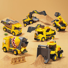 跨境儿童挖掘机玩具一键声光惯性工程车云梯搅拌车推土机男孩汽车