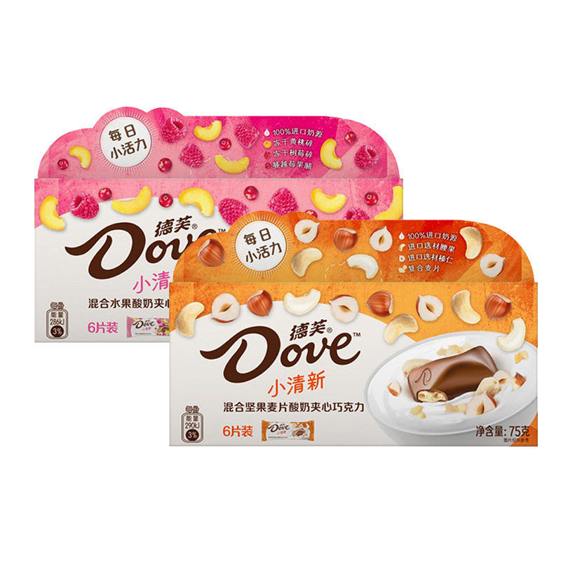 德芙混合水果酸奶味夹心巧克力75g盒装儿童小零食休闲小吃糖果