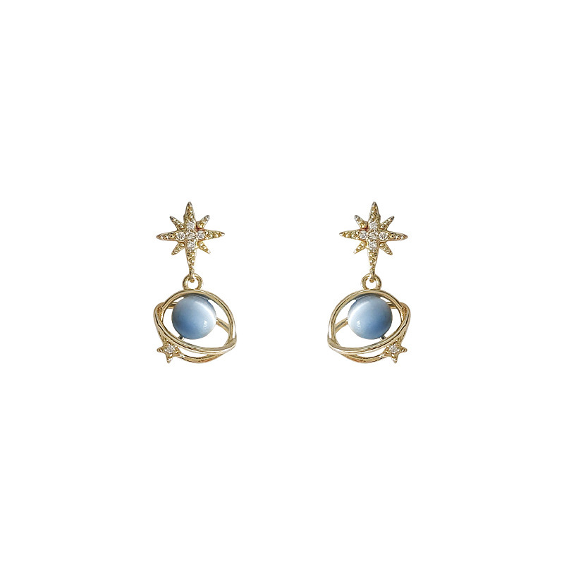 Star Universe Earrings Simple Elegant Short Earrings Asterism Diamond Blue Star River Earrings New All-Match Earrings