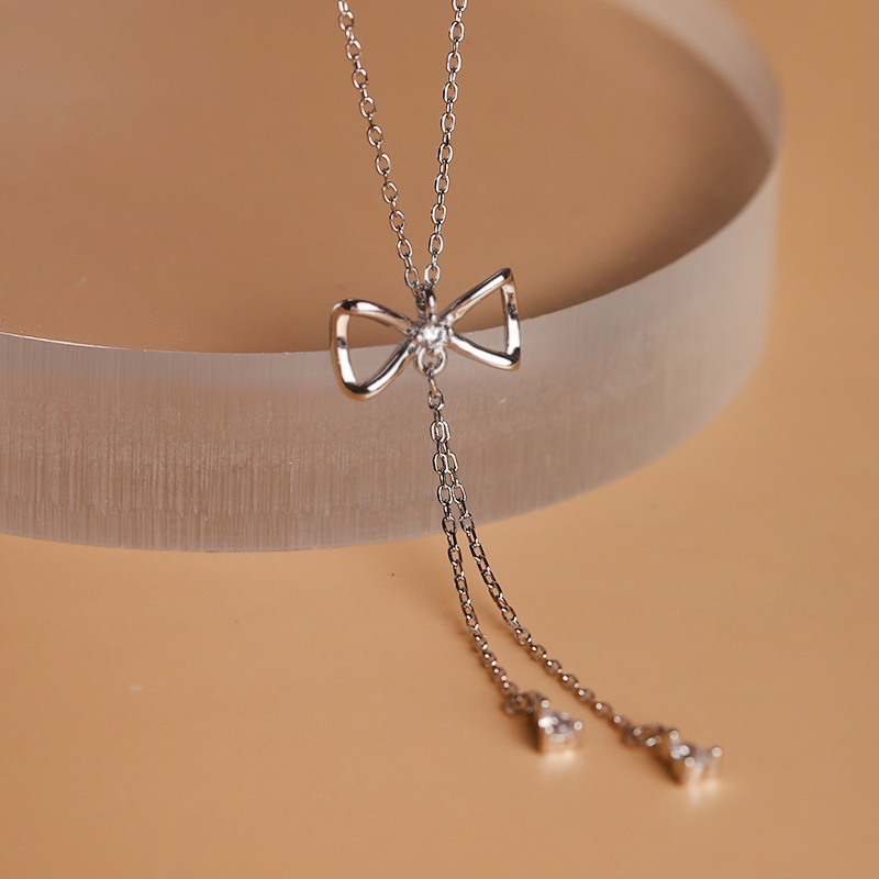 蝴蝶结项链925纯银甜美小清新锁骨链气质2021年春夏新银首饰n723t