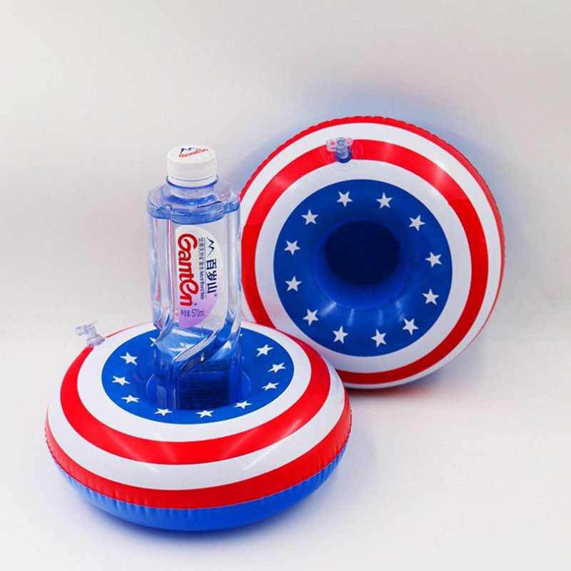 定制加厚PVC充气杯座 矿泉水可乐牛奶充气饮料杯座 度假水上杯垫