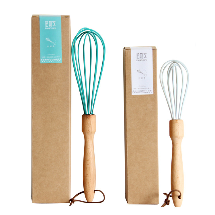 Kitchen Wooden Handle Silicone Eggbeater