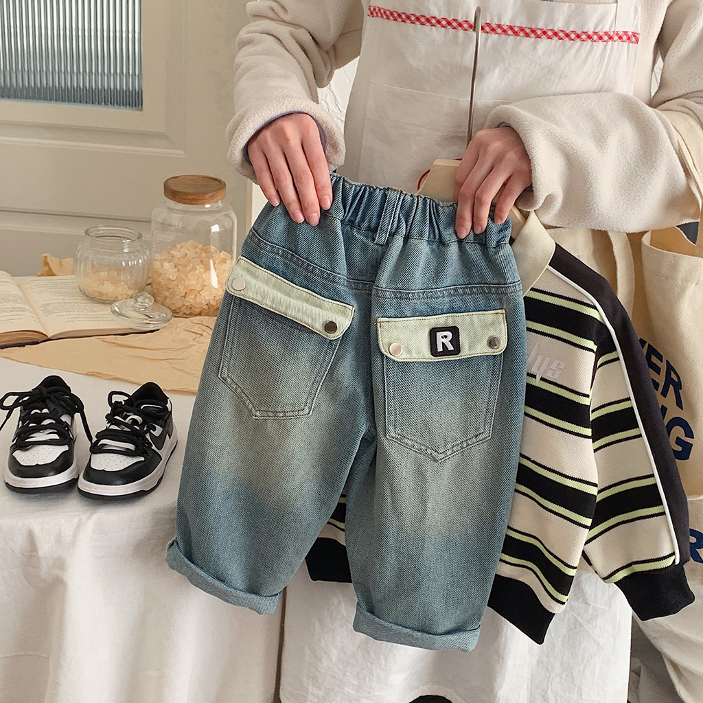 children‘s jeans 2024 spring new boys‘ korean style broken holes pants baby fashionable children‘s clothing casual versatile trousers