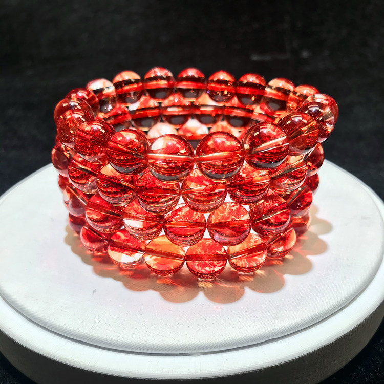 天然凤羽晶手链女款坦桑尼亚老矿料炫耀凤羽幽灵能量单圈焦花手串