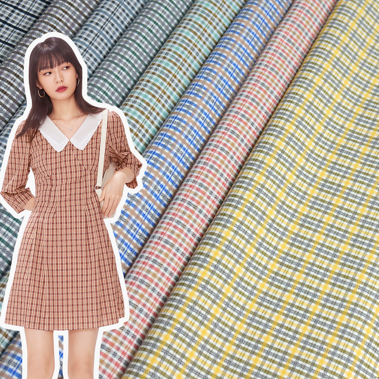 现货连衣裙半裙时装面料 tr弹力色织格子布 春夏上衣格裙藏服布料