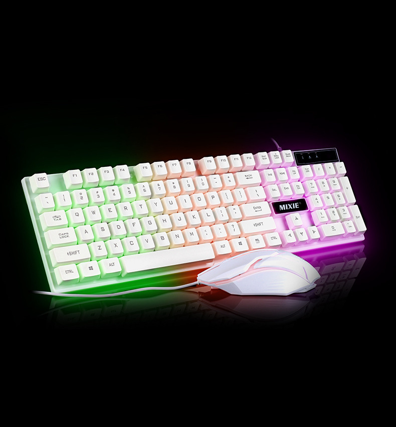 包邮米狼t6七彩发光悬浮背光键盘鼠标游戏网吧有线u键盘鼠标套装