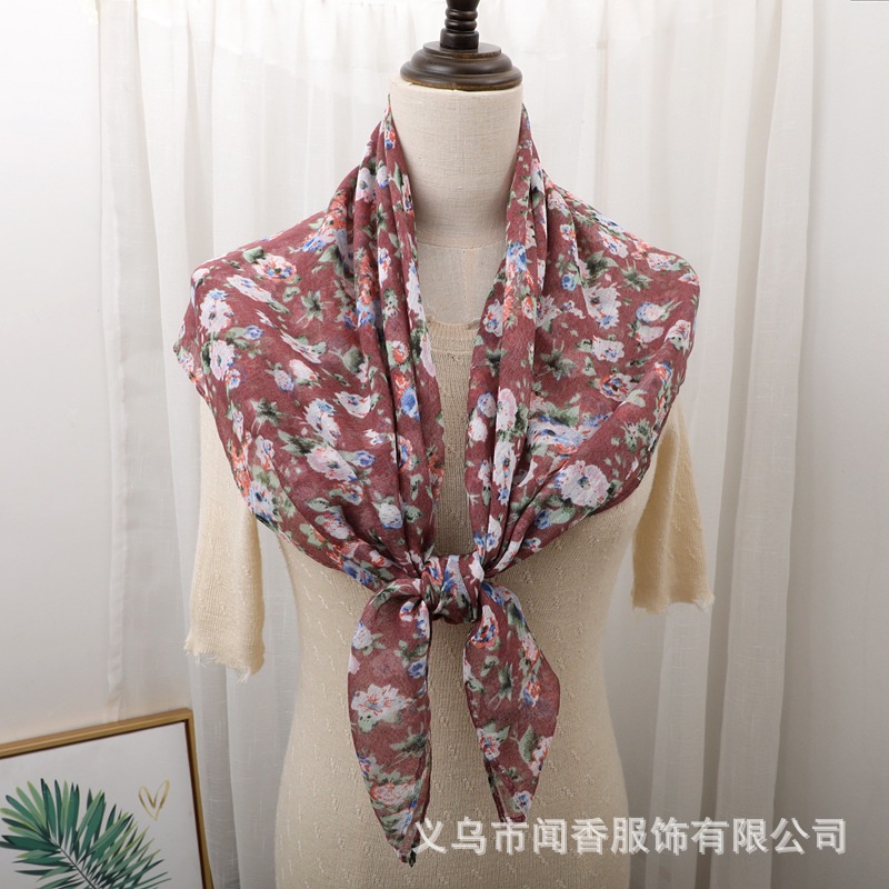 Hui Ethnic Style Veil Headcloth Floral 90 Square Scarf Voile Cotton and Linen Thin Shawl New Warm Scarf for Women