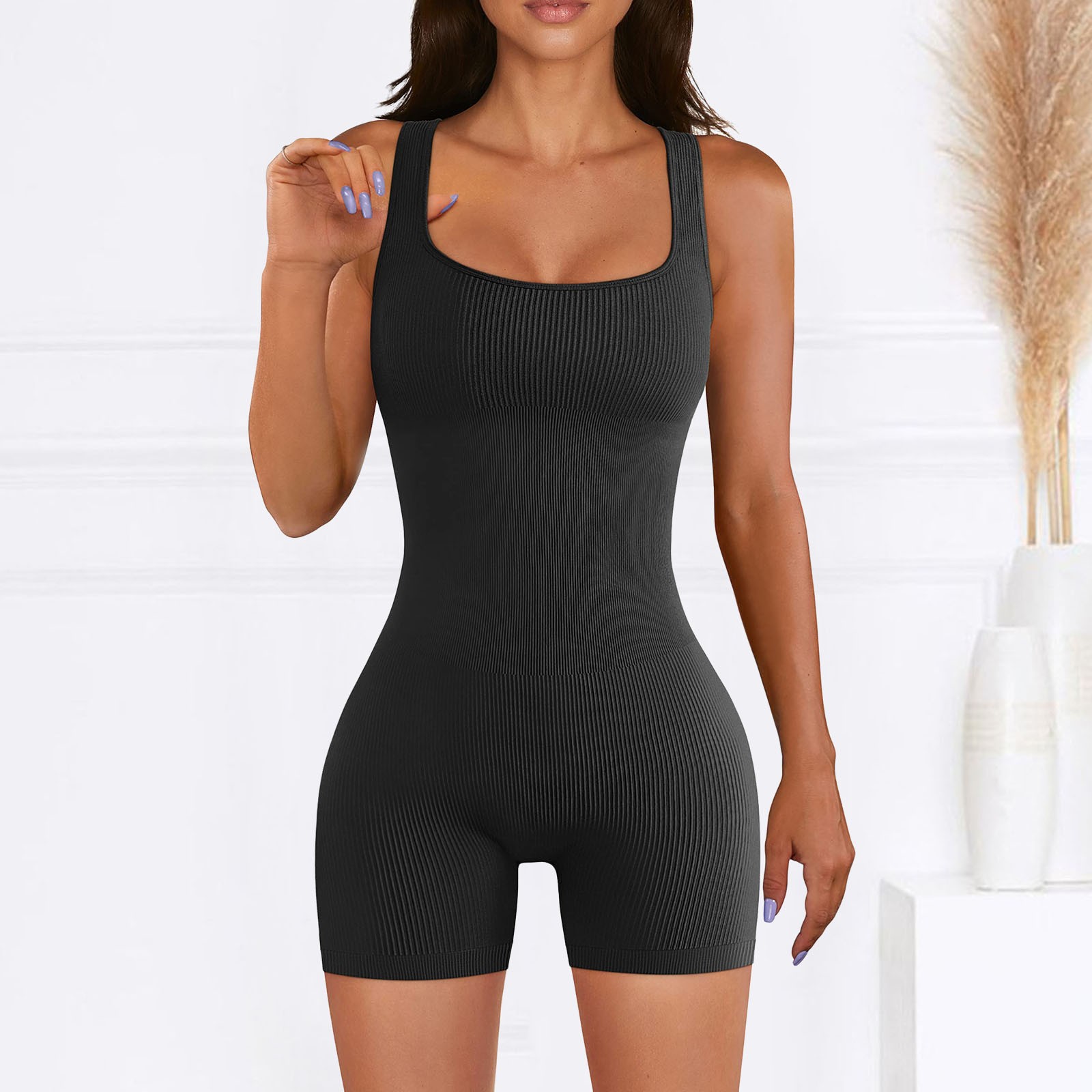 European and American Seamless Thread Jumpsuit Amazon Backless Waist Trimming Tight Sports Yoga Jumpsuit