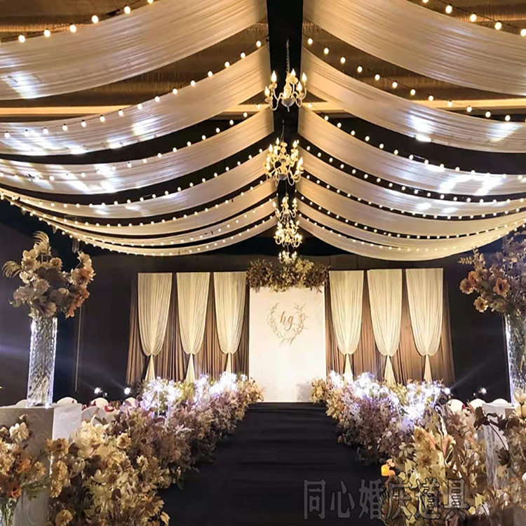 婚庆弹力布吊顶纱幔韩式婚礼堂舞台飘顶酒店南瓜云顶布置装饰