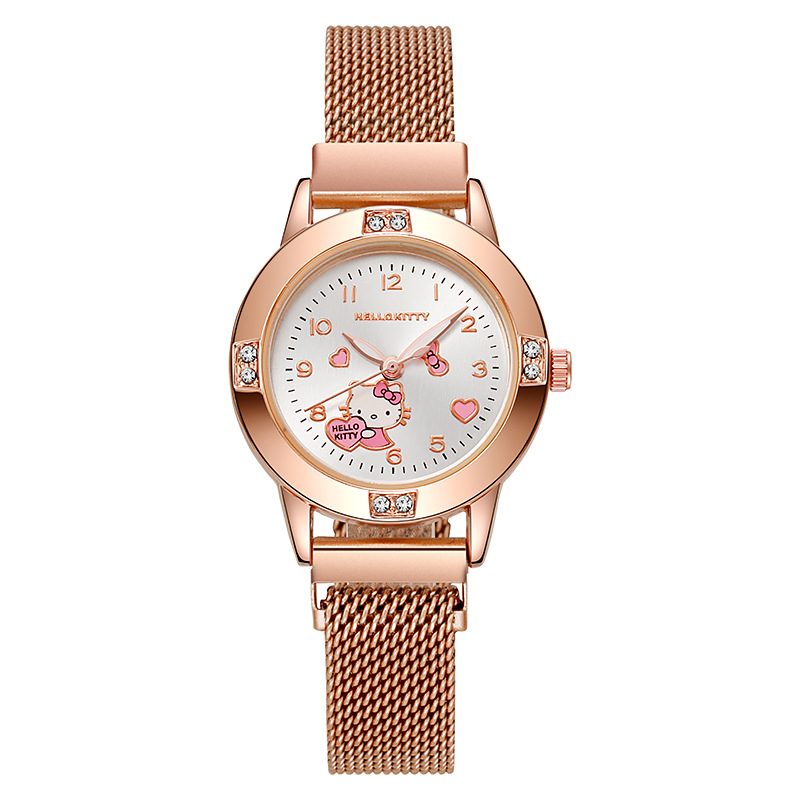 Rose Gold Diamond Women's Watch Middle School Student Watch Female Magnet Adsorption Band Milan Nice Quartz Watch Sanrio