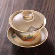 陶瓷器仿古功夫茶具三才碗手绘盖碗茶杯手工泡茶碗敬茶杯复古批发