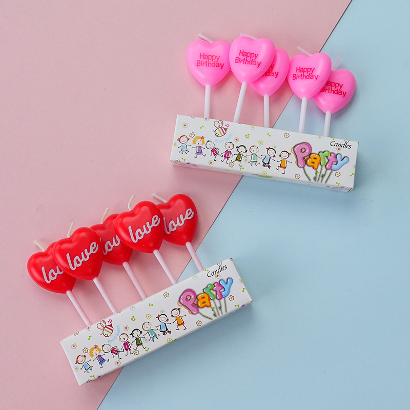韩版粉色爱心happy birthday蜡烛红色love心形蜡烛生日蛋糕装饰