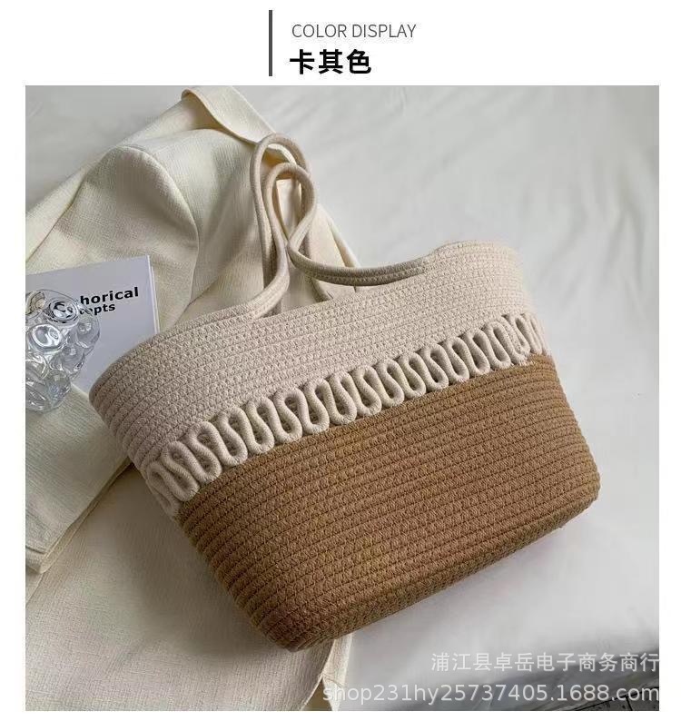 New Simple Woven Beige Hollow Bag Urban Versatile Beach Bag Fresh and Stylish Shoulder Woven Bag