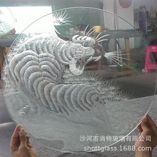 厂家加工定制砂雕玻雕 可来图设计手绘彩绘喷砂钢化玻璃定制