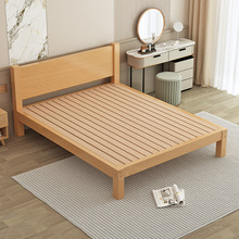 现代简约无床头床架1.5米1.8双人成人床榻榻米床可订榉木床实木床