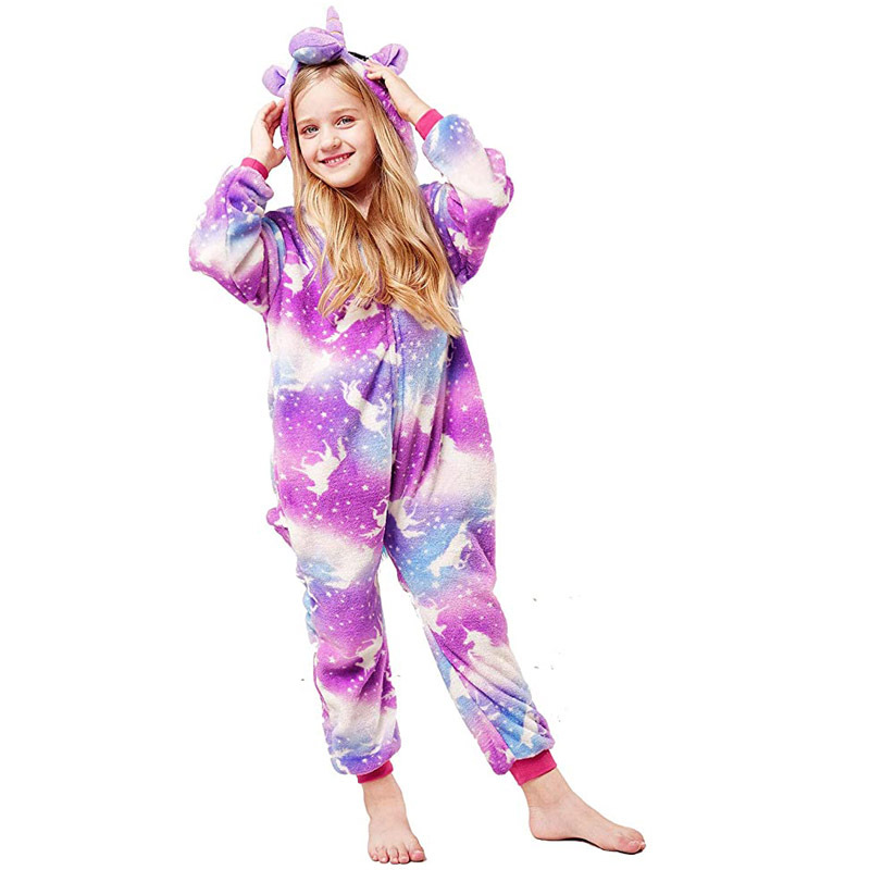 Flannel Cartoon Children's Pajamas Unicorn Warm Thickened Zipper Pajama Nightgown Long Sleeve Baby Jumpsuits