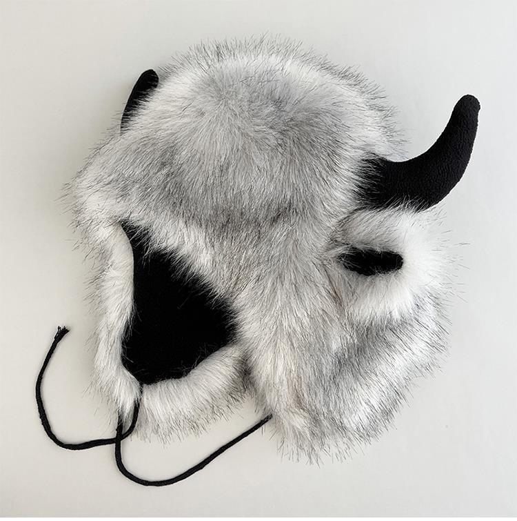 牛角毛毛男女保暖护耳可爱东北防风骑车儿童男士牛头帽牛魔王男帽