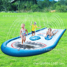 跨境新款 夏季户外双人滑水道儿童海豚鲨鱼PVC充气喷水玩具