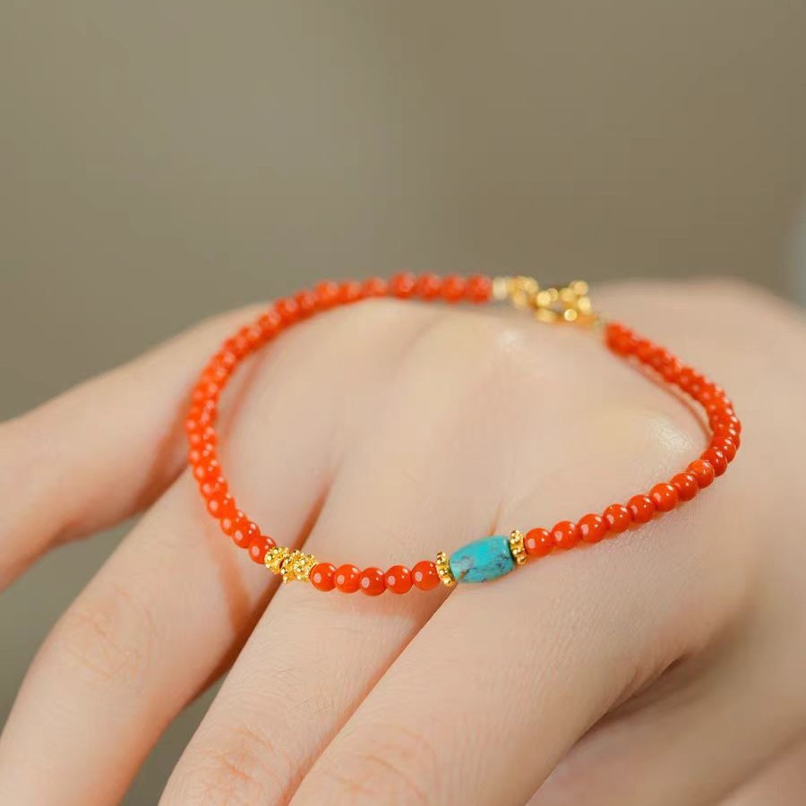 天然南红小米珠手链柿子红女新中式红色玛瑙小众精致手串-阿里巴巴