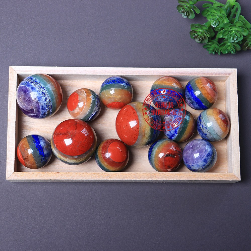 跨境热销欧美风天然水chakela七色宝石水晶球桌面摆件厂家批发