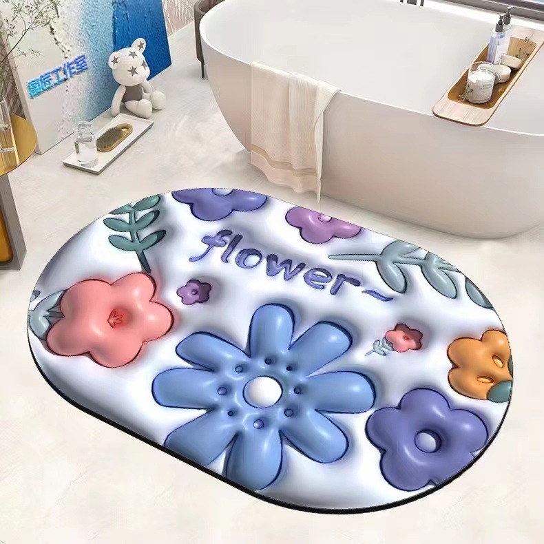 New 3D Diatom Ooze Carpet Floor Mat Water-Absorbing Quick-Drying Foot Mat Bathroom Crystal Velvet Floor Mat Wholesale