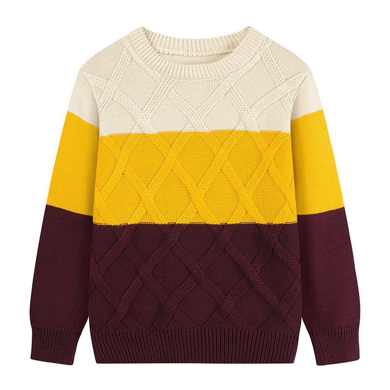 男童毛衣开衫拼色提花条纹图案儿童开衫毛衣外套童装上衣批发