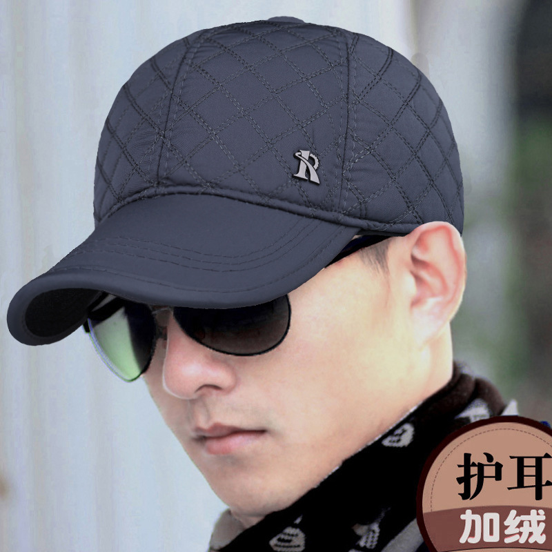 帽子男士秋冬天加绒护耳保暖鸭舌帽爸爸休闲棒球帽新款防寒棉帽冬